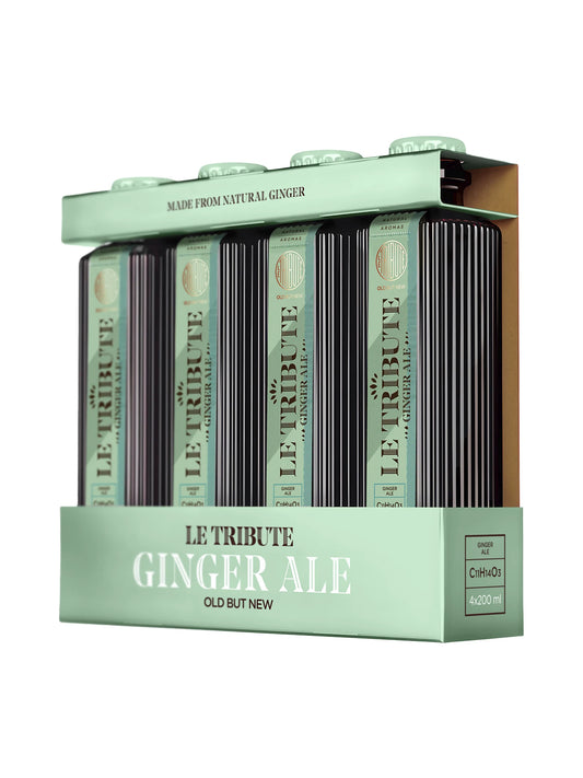 LE Tribute Ginger Ale 4-pack: Premium natural ginger ale with authentic ginger flavor, presented in an elegant green gift box