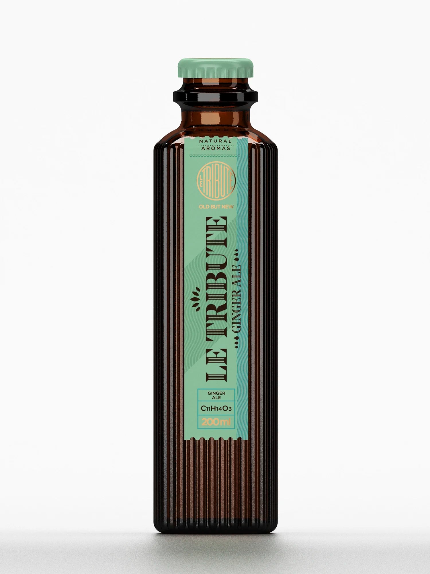 LE Tribute Ginger Ale, 200ml: Natural ginger mixer, clear view of bottle and signature teal label