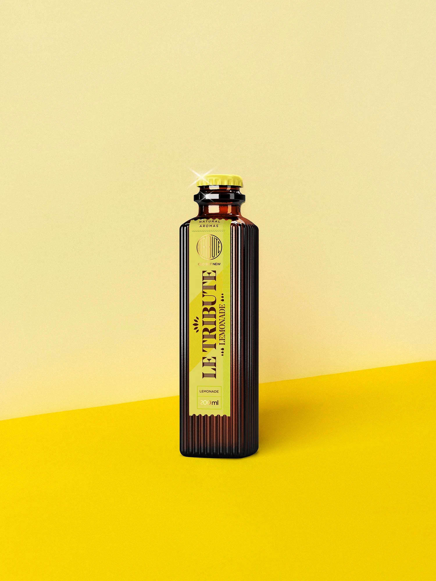 LE Tribute Lemonade 200ml bottle, crafted with natural lemonade juice on a vibrant yellow background